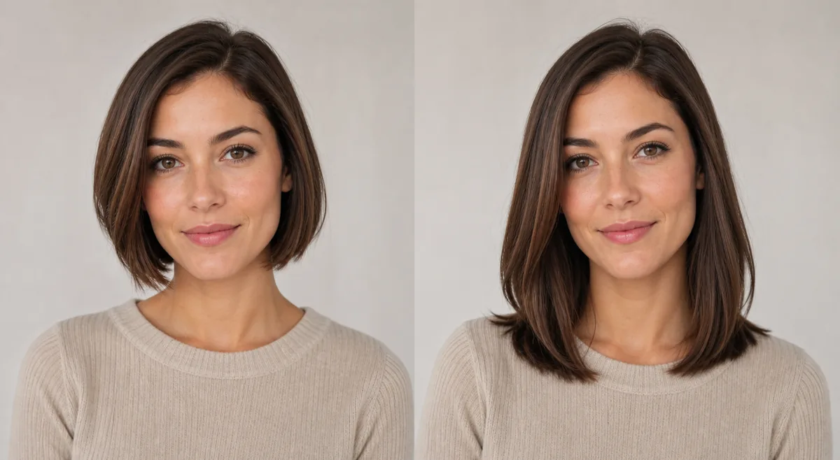 AI comparison of a jaw-length bob and a collarbone long bob on the same person
