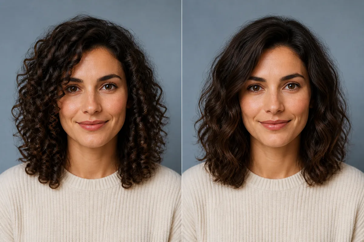 AI comparison of defined curly hair and loose wavy hair at the same length